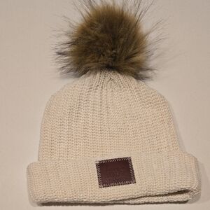 Love Your Melon Cream Knit Hat with Brown Pom